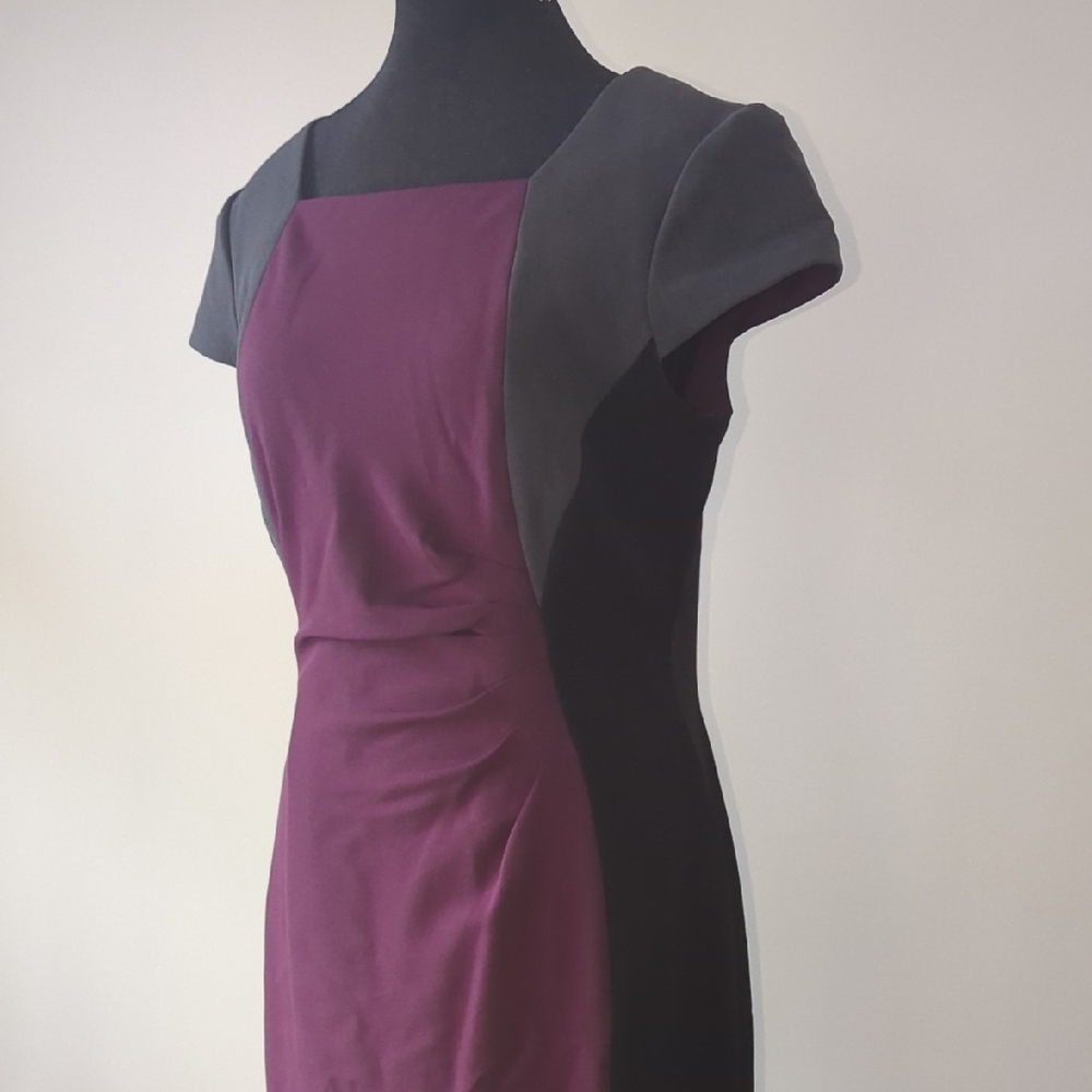 Tahari Purple and Gray Midi Dress Size 10 - Picture 2 of 13